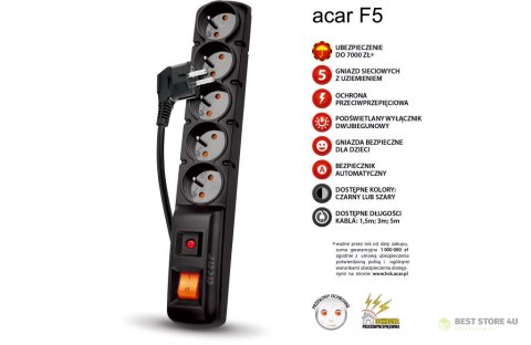 FILTR NAPIĘCIOWY ACAR F5 czarny 3m W0100 FILTR NAPIĘCIOWY ACAR F5 czarny 3m W0100