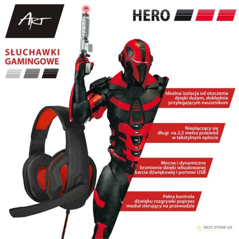 SŁUCHAWKI GAMINGOWE Z MIKROFONEM ART HERO USB SŁUCHAWKI GAMINGOWE Z MIKROFONEM ART HERO USB