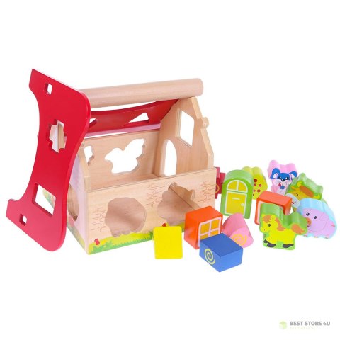 Drewniany domek, farma sorter z klockami ECOTOYS Drewniany domek, farma sorter z klockami ECOTOYS