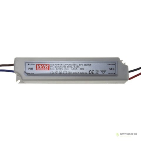 Zasilacz LED 12V 20W napięciowy IP67 plastik EK