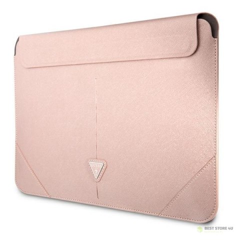 Guess Saffiano Triangle Logo Sleeve - Etui na notebooka 13" / 14" (różowy)