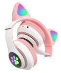ZS7C Słuchawki bt 5.0 led różowe uszy