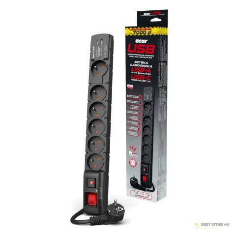 FILTR PRZECIWPRZEPIĘCIOWY ACAR S6 czarny 3M USB A+C (szybka ładowarka) W2437 FILTR PRZECIWPRZEPIĘCIOWY ACAR S6 czarny 3M USB A+C (szybka ładowarka) W2437