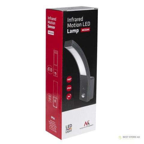 Lampa LED z czujnikiem ruchu Maclean, czujnik PIR, kolor czarny, 10W, IP54, 750lm, barwa neutralna biała (4000K) MCE244 B Lampa LED z czujnikiem ruchu Maclean, czujnik PIR, kolor czarny, 10W, IP54, 750lm, barwa neutralna biała (4000K) MCE244 B