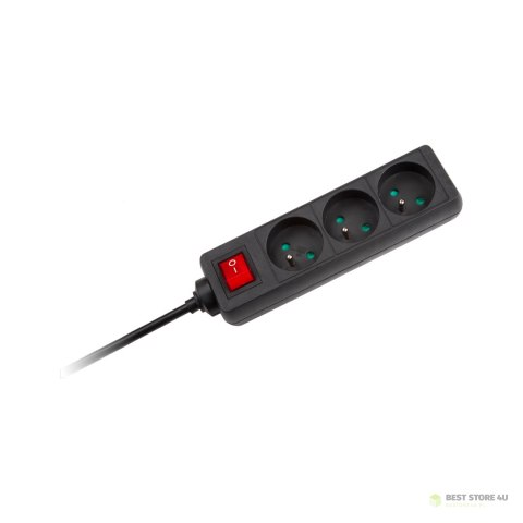 Przedłużacz czarny Rebel z przełącznikiem 3 gniazda - 5m (1,5mm) Przedłużacz czarny Rebel z przełącznikiem 3 gniazda - 5m (1,5mm)
