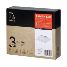 AKMAN LED 12W, oprawa downlight, podtynkowa, kwadratowa, 860lm, 4000K, biała, wbudowany zasilacz LED