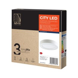 CITY LED 12W, oprawa downlight, natynkowa, okrągła, 800lm, 3000K, biała, wbudowany zasilacz LED
