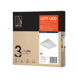 LETI LED 18W, oprawa downlight, natynkowa, kwadratowa, 1500lm, 3000K, biała, wbudowany zasilacz LED