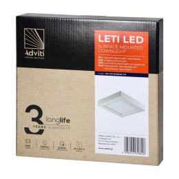 LETI LED 18W, oprawa downlight, natynkowa, kwadratowa, 1600lm, 4000K, biała, wbudowany zasilacz LED