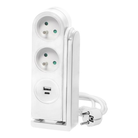 Listwa zasilająca biurkowa z ładowarką USB i sprężynowym zaciskiem mocującym