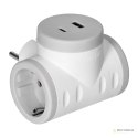 Rozgałęźnik 2P+Z (Schuko) z ładowarką 2xUSB, szybkie ładowanie, biało-szary