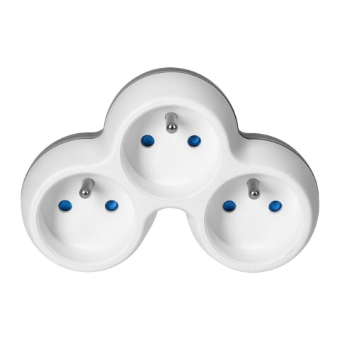 Rozgałęźnik 3x2P+Z, biało-szary