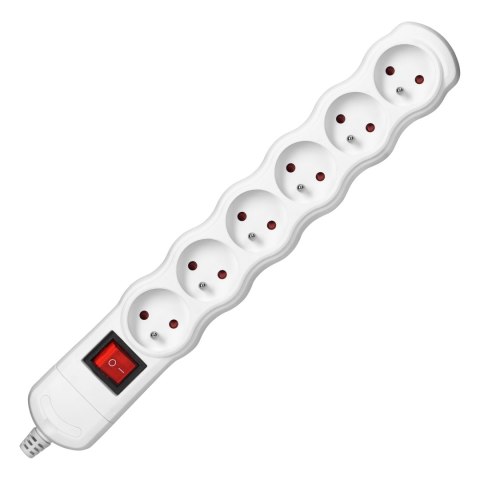 Rozgałęźnik z wyłącznikiem 6x2P+Z, biały