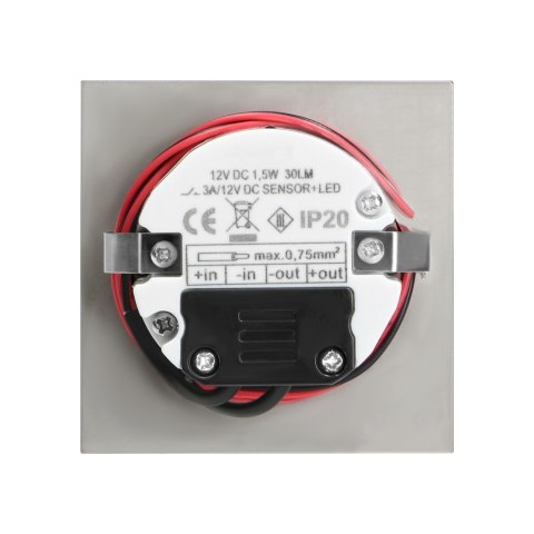 TRACO LED 1,5W, oprawa schodowa podtynkowa, 12VDC, 30lm, 3000K, satyna, czujnik ruchu i zmierzchu