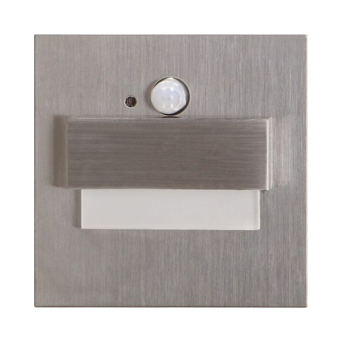 TRACO LED 1,5W, oprawa schodowa podtynkowa, 12VDC, 30lm, 4000K, satyna, czujnik ruchu i zmierzchu