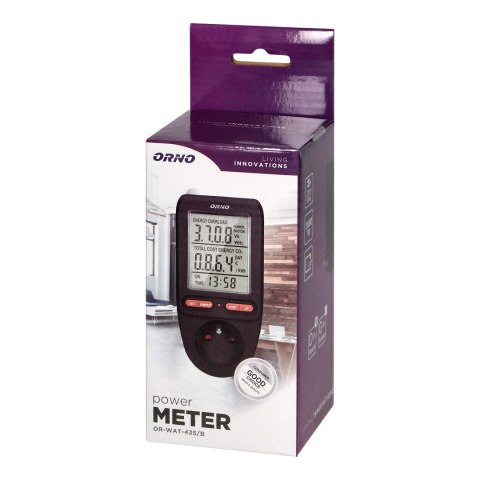 Watomierz, kalkulator energii z wyświetlaczem LCD, czarny