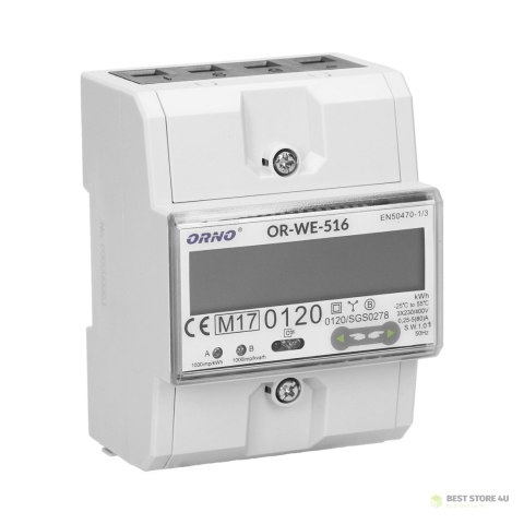 3-fazowy licznik energii elektrycznej, 80A, port RS-485, MID, 3 moduły, DIN TH-35mm 3-fazowy licznik energii elektrycznej, 80A, port RS-485, MID, 3 moduły, DIN TH-35mm