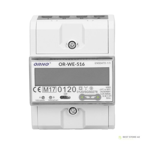 3-fazowy licznik energii elektrycznej, 80A, port RS-485, MID, 3 moduły, DIN TH-35mm 3-fazowy licznik energii elektrycznej, 80A, port RS-485, MID, 3 moduły, DIN TH-35mm