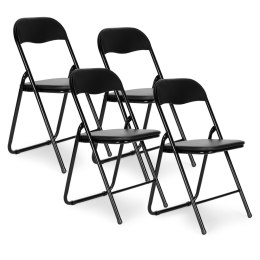 Zestaw 4 krzeseł składane cateringowe ogrodowe czarne ekoskóra