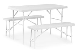 Zestaw cateringowy stół 120 cm 2 ławki komplet bankietowy - biały