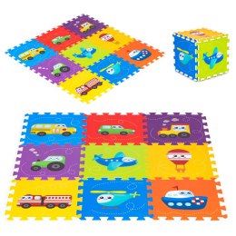 Mata piankowa dla dzieci pojazdy puzzle 9 elementów 86x86cm IPLAY