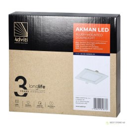 AKMAN LED 18W, oprawa downlight, podtynkowa, kwadratowa, 1600lm, 4000K, biała, wbudowany zasilacz LED