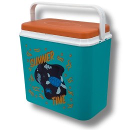 Lodówka turystyczna 24L Kamai Coolbox na wkłady mrożące, niebieska z nadrukiem zwierząt morskich, pomarańczowa pokrywa i biała r