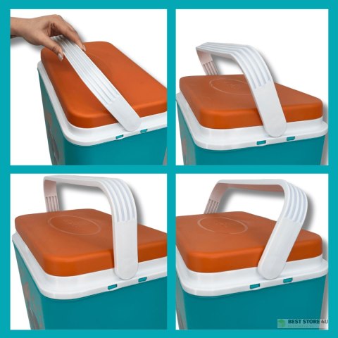 Lodówka turystyczna 24L Kamai Coolbox na wkłady mrożące, niebieska z nadrukiem zwierząt morskich, pomarańczowa pokrywa i biała r Lodówka turystyczna 24L Kamai Coolbox na wkłady mrożące, niebieska z nadrukiem zwierząt morskich, pomarańczowa pokrywa i biała r