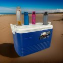 Lodówka turystyczna 60L Kamai Coolbox na wkłady mrożące, niebieska z miejscem na butelki na pokrywie