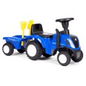 Jeździk traktor z przyczepką dla dzieci interaktywna kierownica dźwięki niebieski