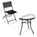Komplet mebli ogrodowych stolik szklany + 2 krzesła czarne