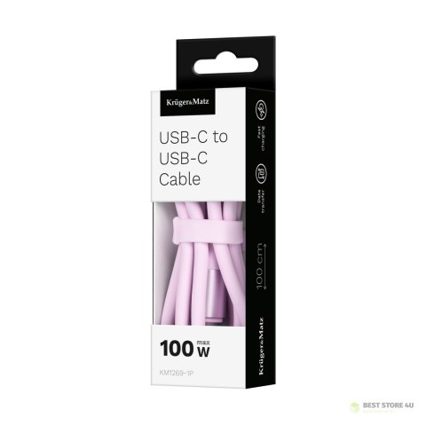 Kabel USB typu C - USB typu C 1 m silikonowy różowy Kruger&Matz Basic Kabel USB typu C - USB typu C 1 m silikonowy różowy Kruger&Matz Basic