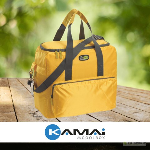 Torba termiczna Kamai Gio Style na ramię, żółta, z kieszeniami i rączką do noszenia, pojemność33L Torba termiczna Kamai Gio Style na ramię, żółta, z kieszeniami i rączką do noszenia, pojemność33L