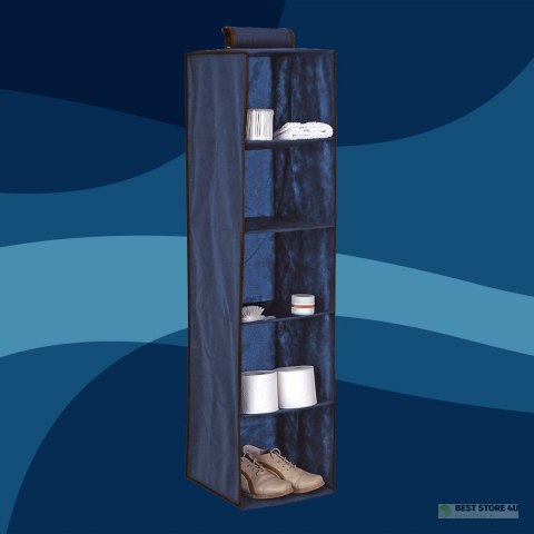 BLUE niebieski wiszący organizer do szafy 5 przegród 30X30X120cm BLUE niebieski wiszący organizer do szafy 5 przegród 30X30X120cm