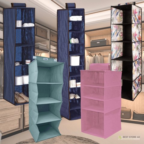 BLUE niebieski wiszący organizer do szafy 5 przegród 30X30X120cm BLUE niebieski wiszący organizer do szafy 5 przegród 30X30X120cm