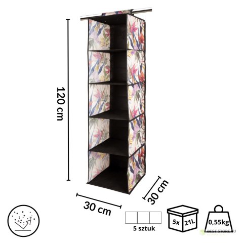 FLORAL w kwiaty wiszący organizer do szafy 5 przegród 30x30x120m FLORAL w kwiaty wiszący organizer do szafy 5 przegród 30x30x120m