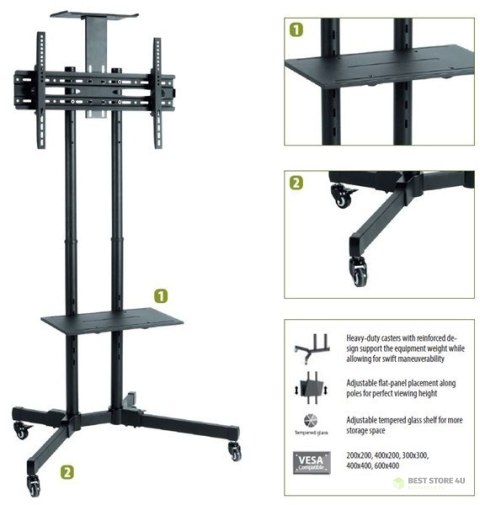 Sunne | Floor stand | S112 multifunctional Mobile TV cart | Tilt | 37-70 "" | Black