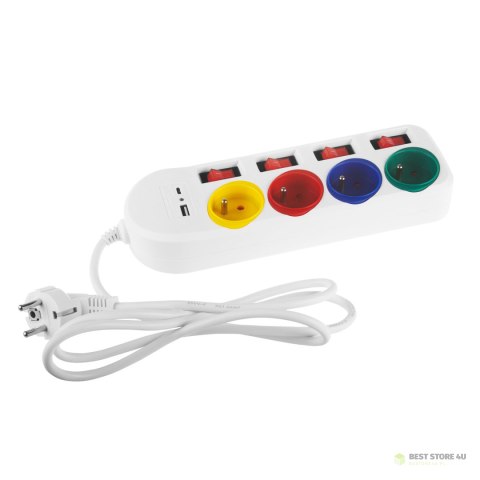 Listwa zasilająca Maclean, przedłużacz 4 gniazda + USB A / C, z włącznikami, 250VAC/10A, 1.5m, biała, MCE508 W Listwa zasilająca Maclean, przedłużacz 4 gniazda + USB A / C, z włącznikami, 250VAC/10A, 1.5m, biała, MCE508 W