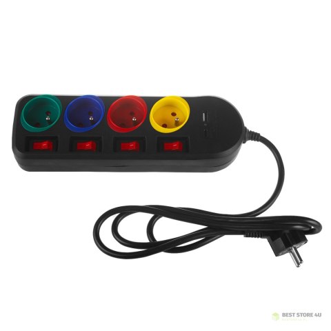 Listwa zasilająca Maclean, przedłużacz 4 gniazda + USB A / C, z włącznikami, 250VAC/10A, 1.5m, czarna, MCE508 B Listwa zasilająca Maclean, przedłużacz 4 gniazda + USB A / C, z włącznikami, 250VAC/10A, 1.5m, czarna, MCE508 B