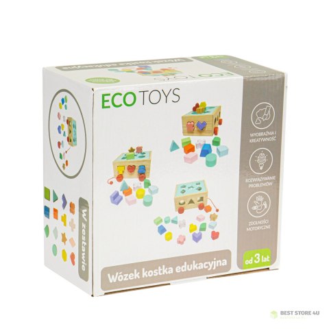Drewniany wózek sorter z klockami - kostka edukacyjna dla dzieci ECOTOYS Drewniany wózek sorter z klockami - kostka edukacyjna dla dzieci ECOTOYS