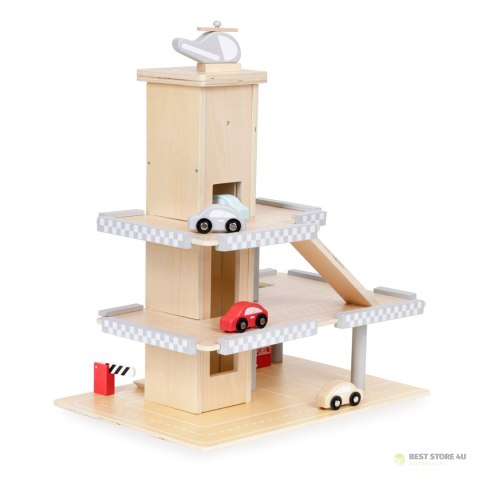 Duży drewniany tor garaż parking z windą + autka ECOTOYS Duży drewniany tor garaż parking z windą + autka ECOTOYS