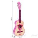 Gitara dla dzieci różowa duża- 34 drewniana 6 strun metalowe i nylonowe ECOTOYS