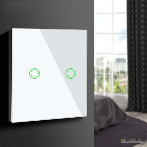 Dotykowy włącznik światła Maclean, podwójny, SMART, Tuya APP, szklany, biały z okrągłym podśw. przycisku, 86x86mm, MCE714W Dotykowy włącznik światła Maclean, podwójny, SMART, Tuya APP, szklany, biały z okrągłym podśw. przycisku, 86x86mm, MCE714W