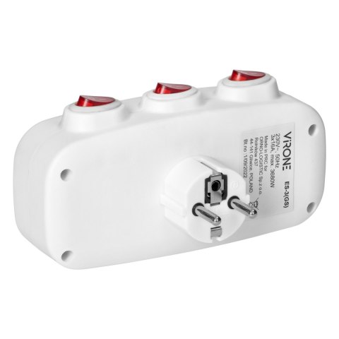 Rozgałęźnik 3x2P+Z (Schuko) z 3 włącznikami