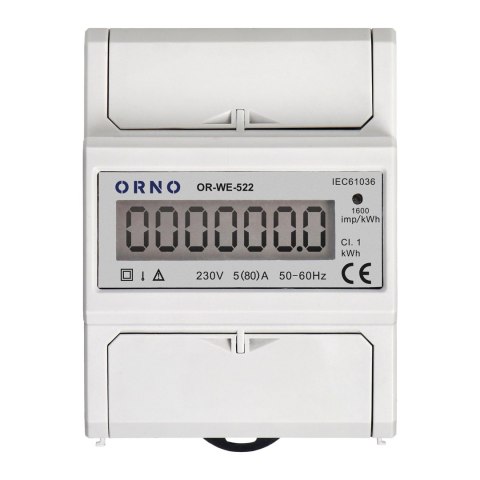 1-fazowy wskaźnik zużycia energii elektrycznej, 80A, 3 moduły, DIN TH-35mm