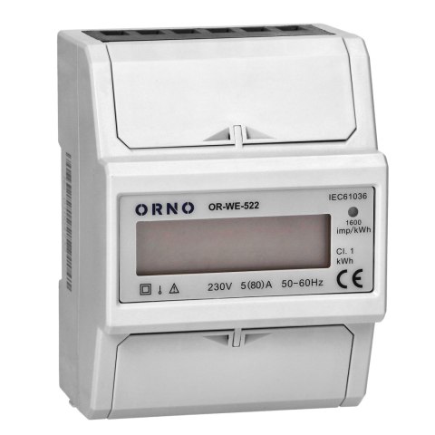 1-fazowy wskaźnik zużycia energii elektrycznej, 80A, 3 moduły, DIN TH-35mm