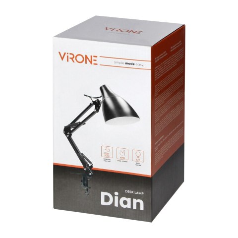 DIAN, lampa biurkowa przykręcana, 60W, E27, stalowa, czarna