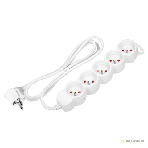 Przedłużacz 5-krotny 2P+Z, 5m H05VV-F 3x1,5mm2, Imax=16A, płaska wtyczka, biały Przedłużacz 5-krotny 2P+Z, 5m H05VV-F 3x1,5mm2, Imax=16A, płaska wtyczka, biały