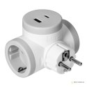 Rozgałęźnik 2P+Z (Schuko) z ładowarką 2xUSB, szybkie ładowanie, biało-szary