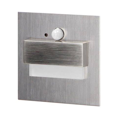 TRACO LED 1,5W, oprawa schodowa podtynkowa, 12VDC, 30lm, 6000K, satyna, czujnik ruchu i zmierzchu